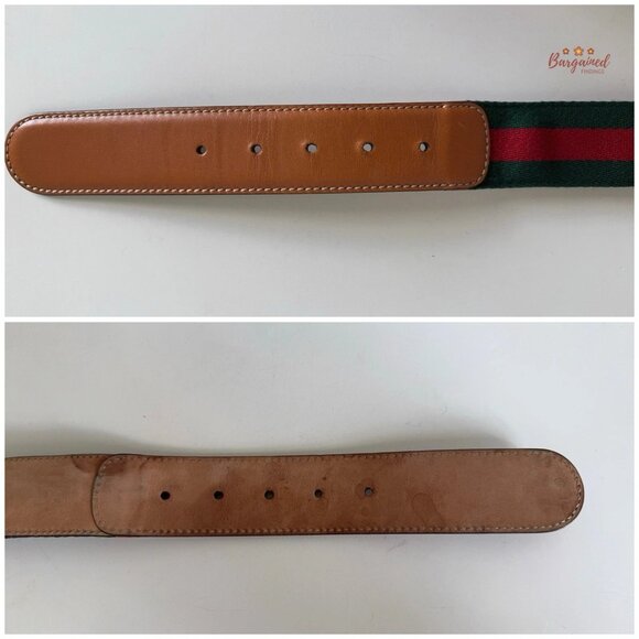 Authentic Gucci Red/Green Web Leather Gold Interlocking G Buckle Belt 90/36 - Picture 12 of 13